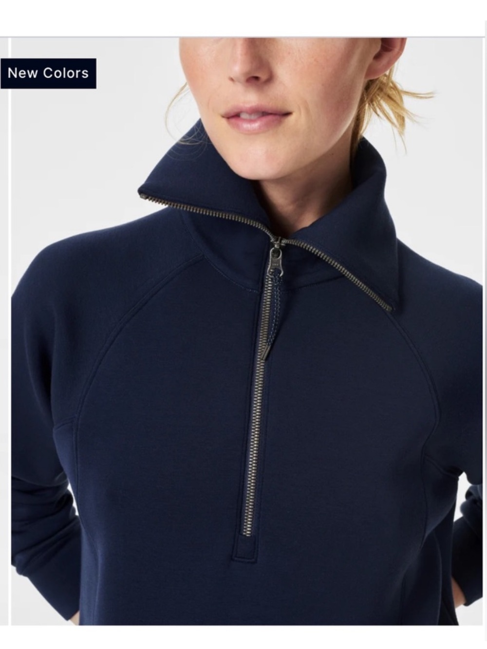 SPANX AirEssentials Half Zip Long Sleeve Pullover Air Essentials Timeless Navy - Picture 3 of 14